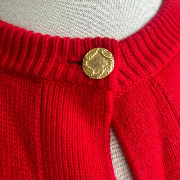 Carlisle Sport Red Lambswool Cardigan Sweater  Size Small Gold Buttons - Picture 5 of 9